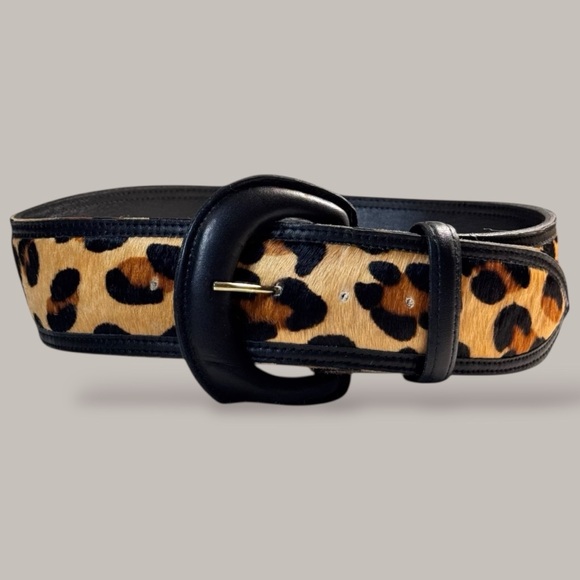 Vintage Avignon Leopard Hair-On Leather Belt Wide Statement Belt Sz Small - Picture 2 of 12